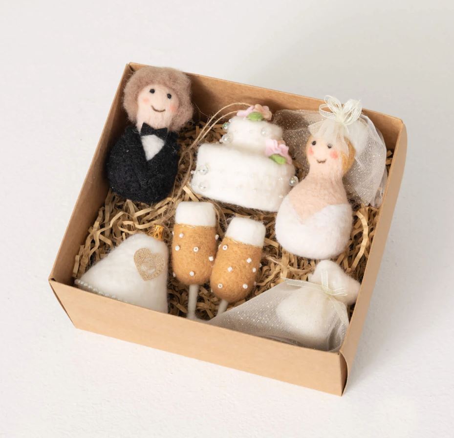 Felt Wedding Ornament Box-Set of 6