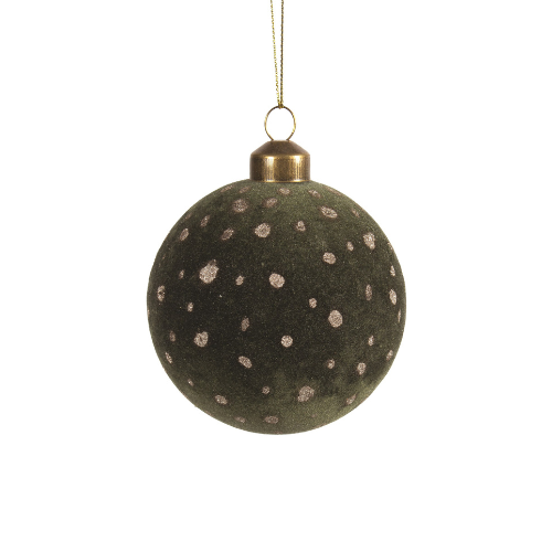 Forest Green Felt Ball Ornament With Gold Dots