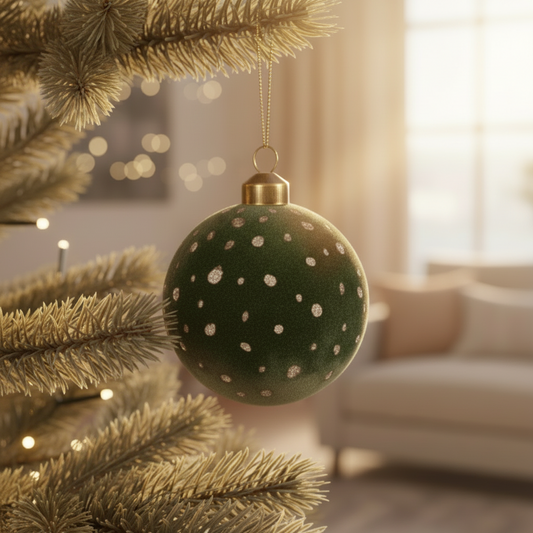 Forest Green Felt Ball Ornament With Gold Dots