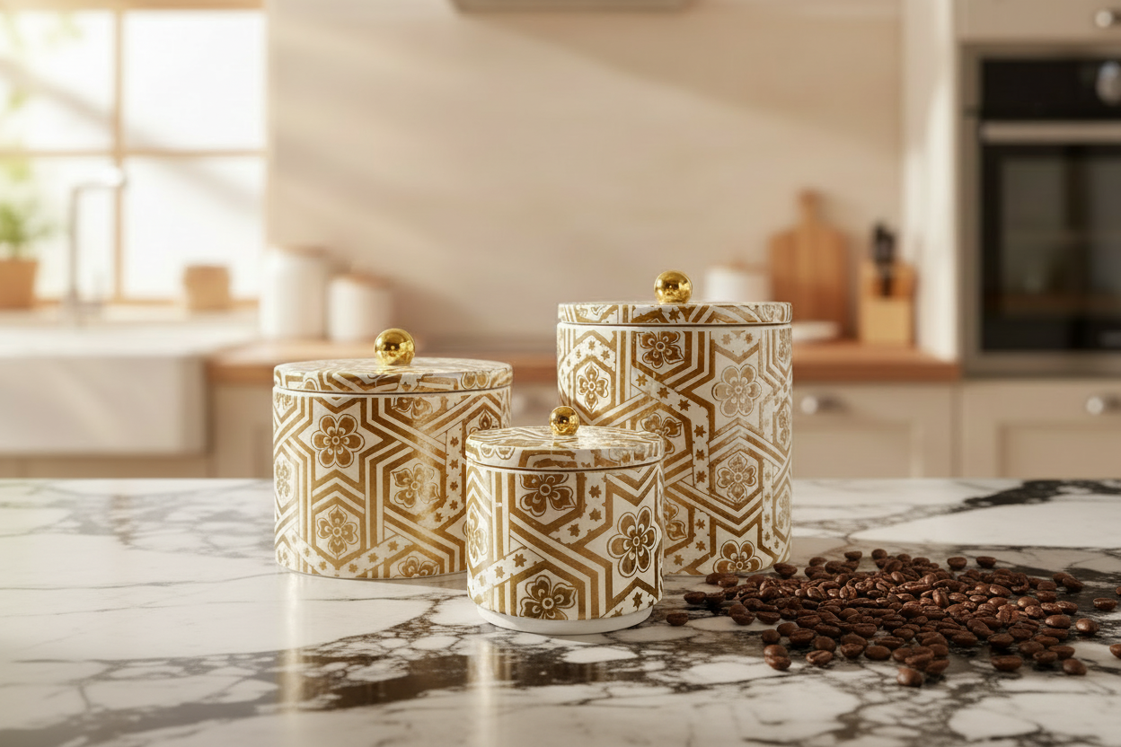 White And Gold Raastin Canister