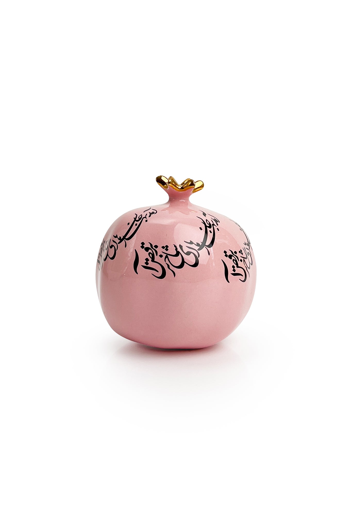 Pink Ceramic Pomegranate With Black Farsi Poetry