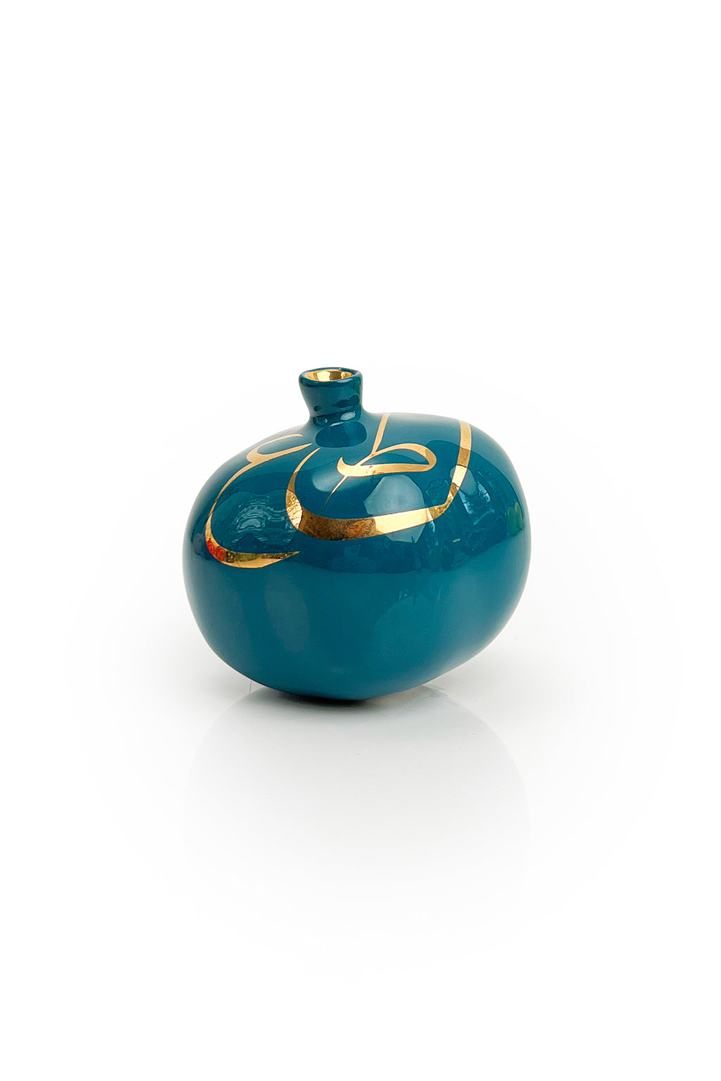 Dark Turquoise Ceramic Pomegranate Gold Writing