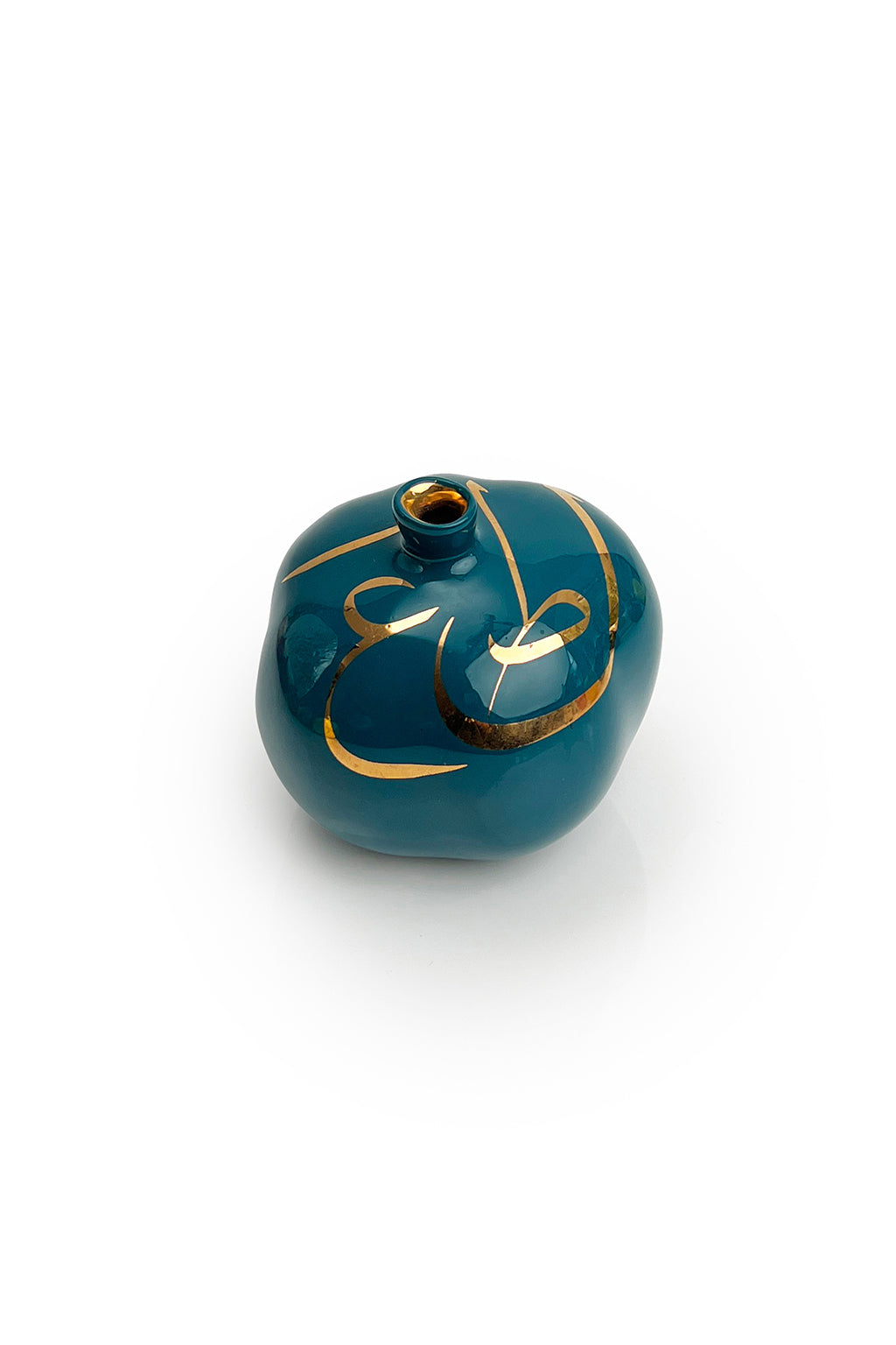 Dark Turquoise Ceramic Pomegranate Gold Writing