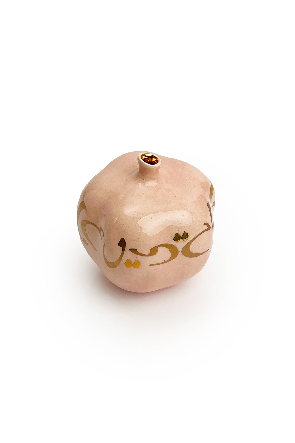 Pink Ceramic Pomegranate With Gold Alphabet