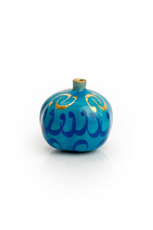 Turquoise Ceramic Pomegranate Gold and Navy H