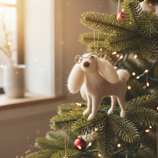 Wool White Dog with Glasses Ornament
