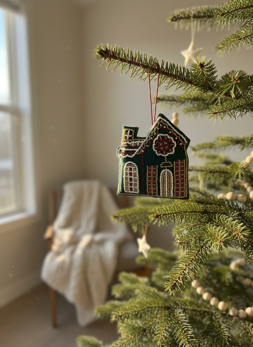 Gingerbread House Beaded Fabric Ornaments