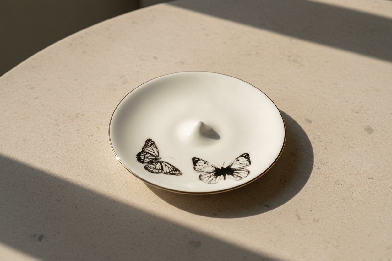 White And Gold Tea Cup With Butterfly Saucer