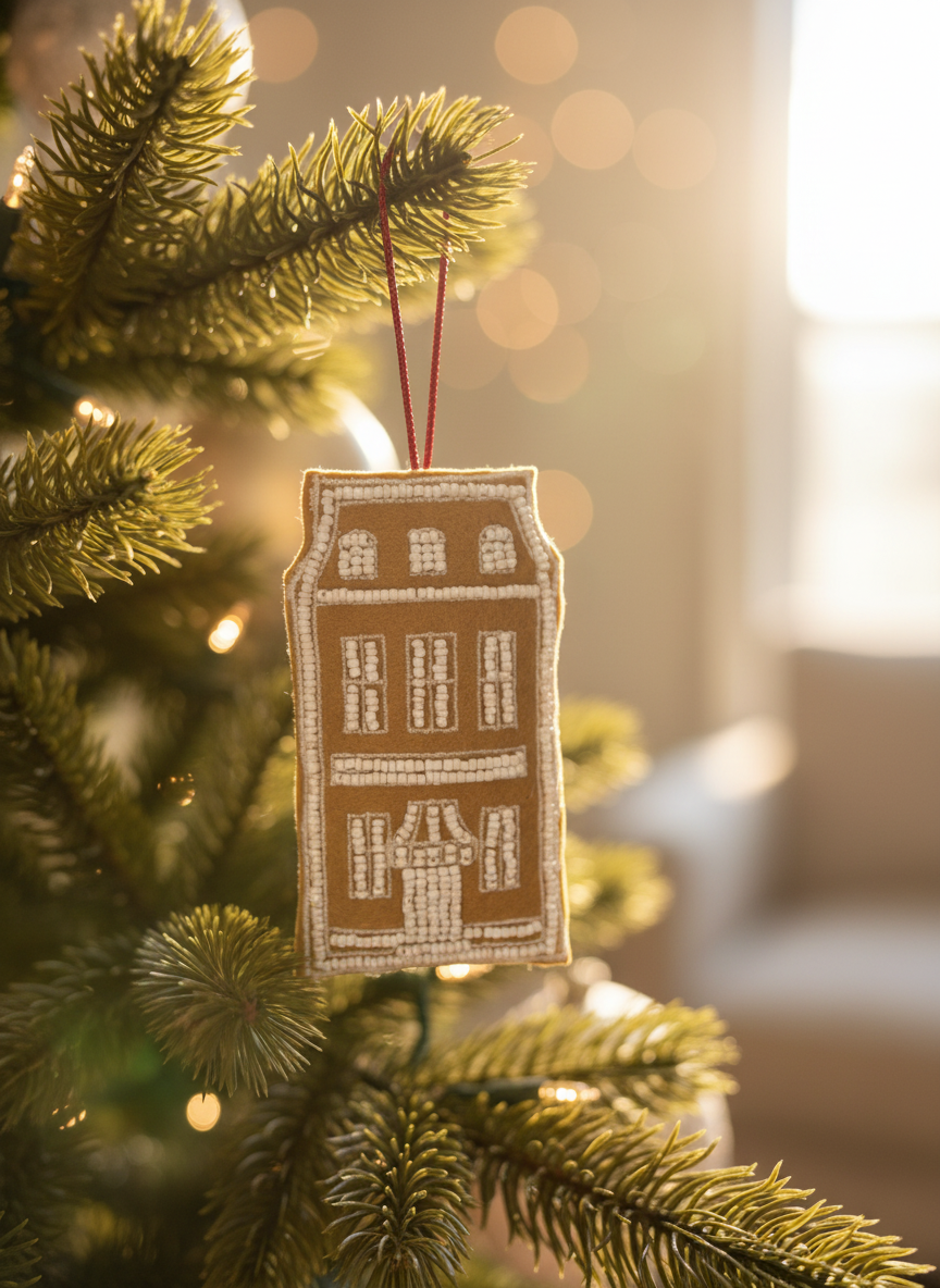 Gingerbread House Beaded Fabric Ornaments