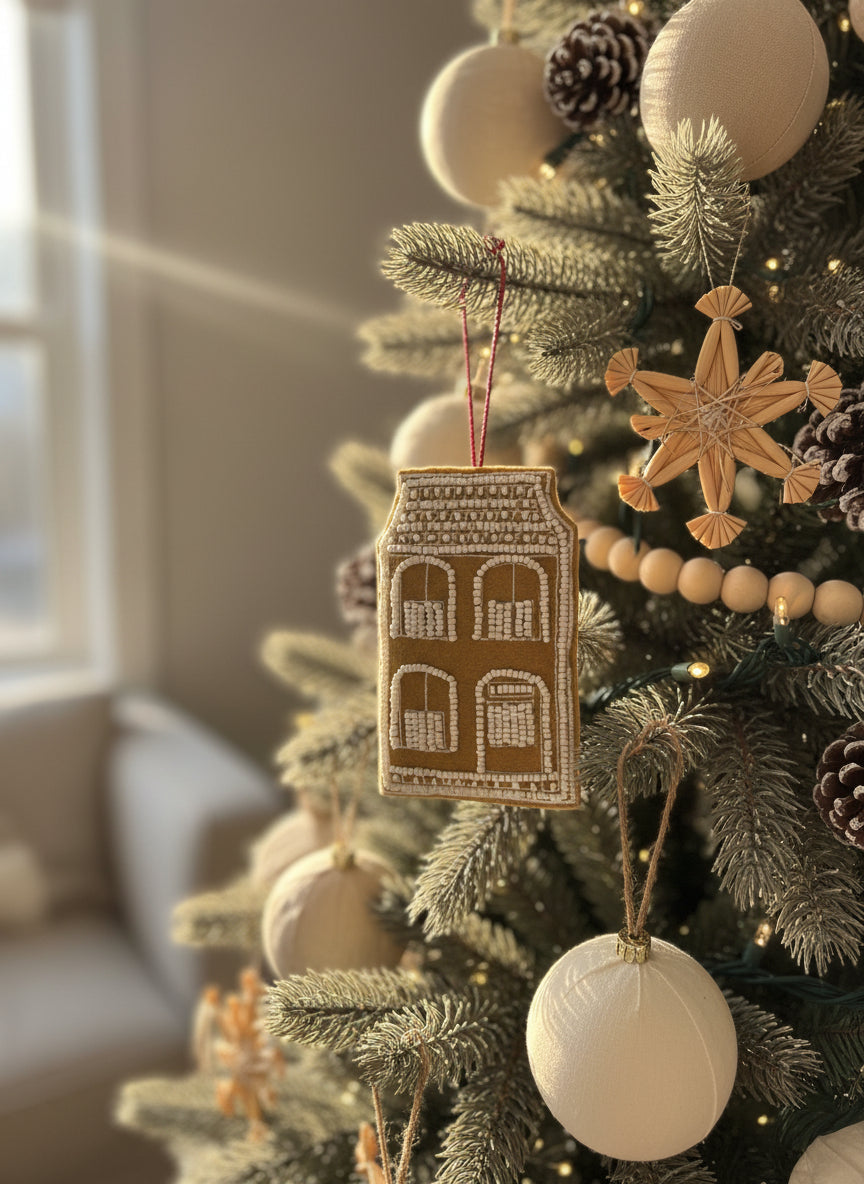 Gingerbread House Beaded Fabric Ornaments