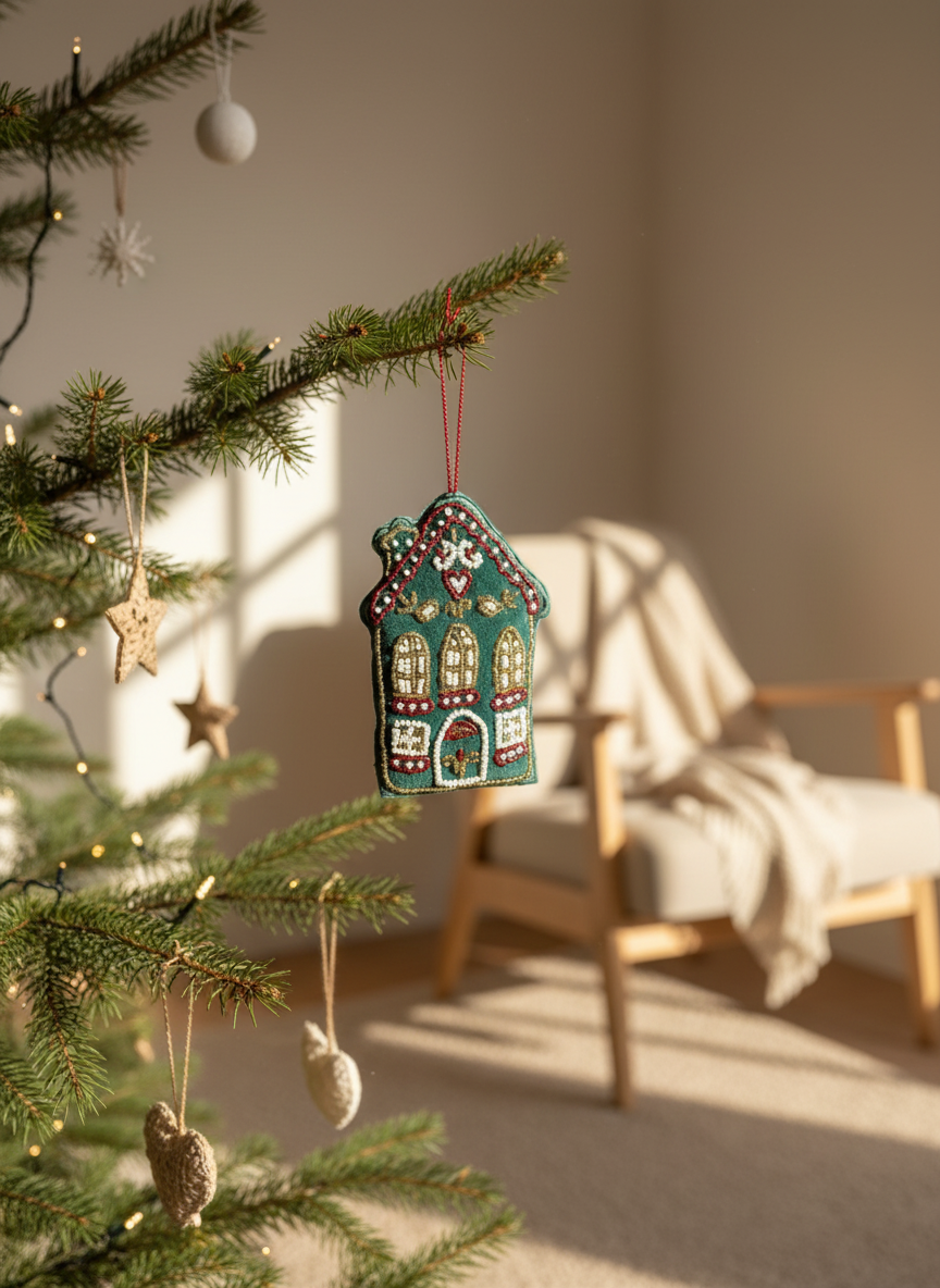 Gingerbread House Beaded Fabric Ornaments