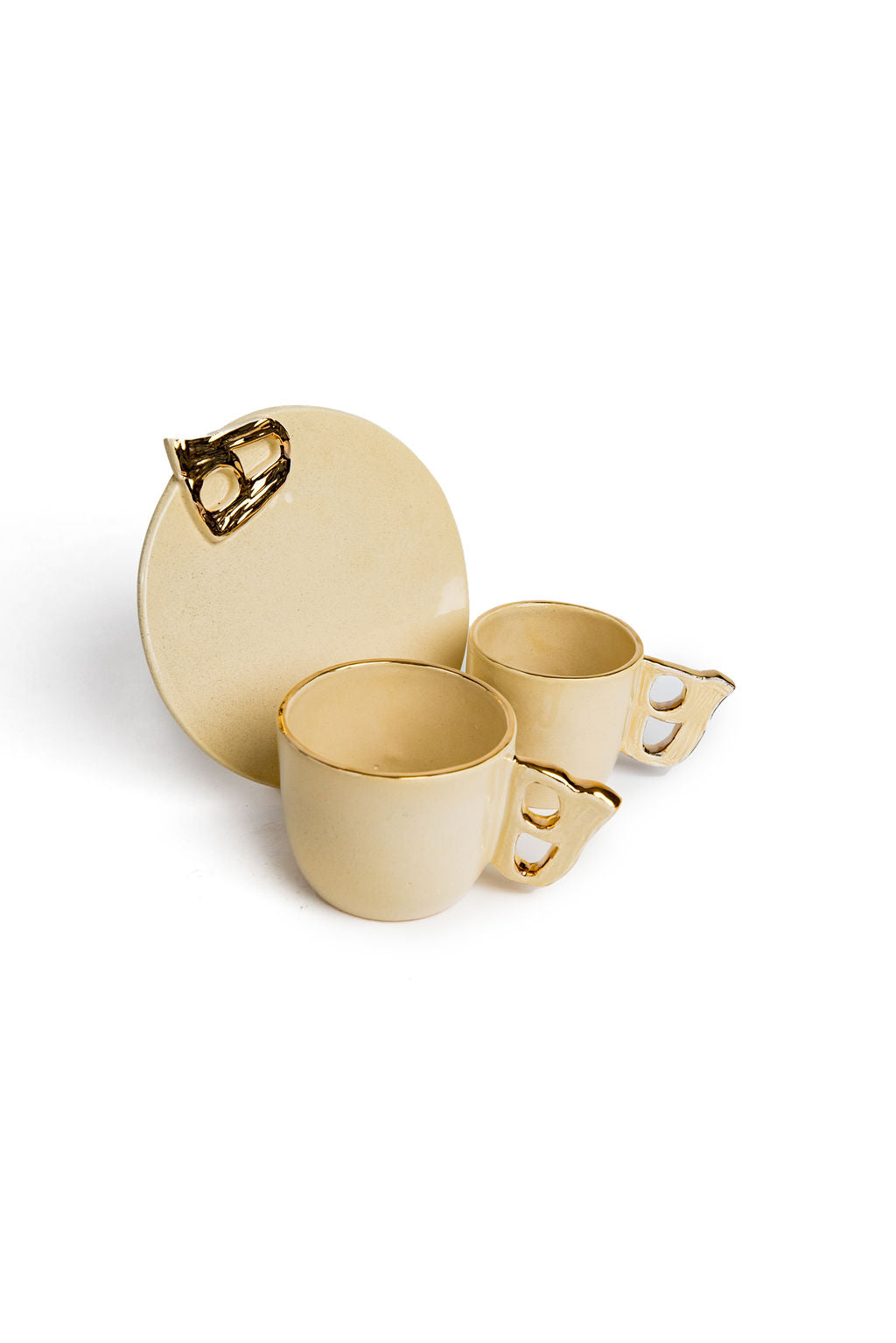 Beige And Gold H Plate And Mugs Set | 3 Piece Set