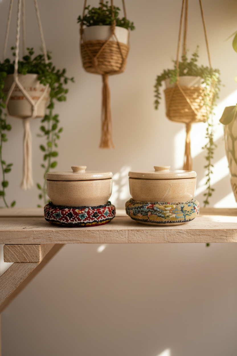 Ceramic And Kilim Canister 4.5 in