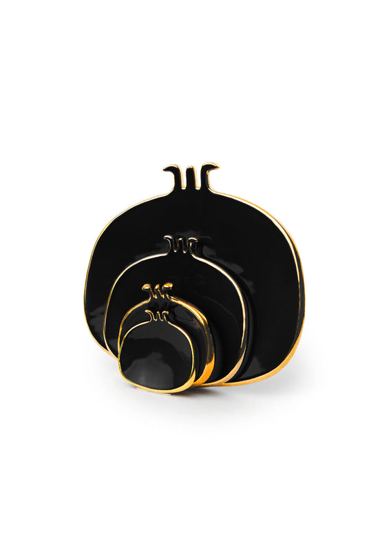 Black Hand Made Ceramic Pomegranate Plates With Gold Edge