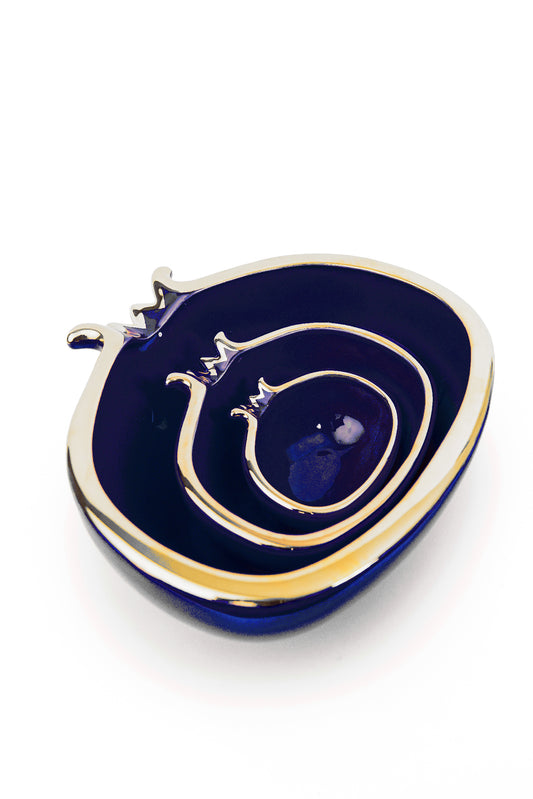 Blue And Gold Pomegranate Bowls With Gold Edge