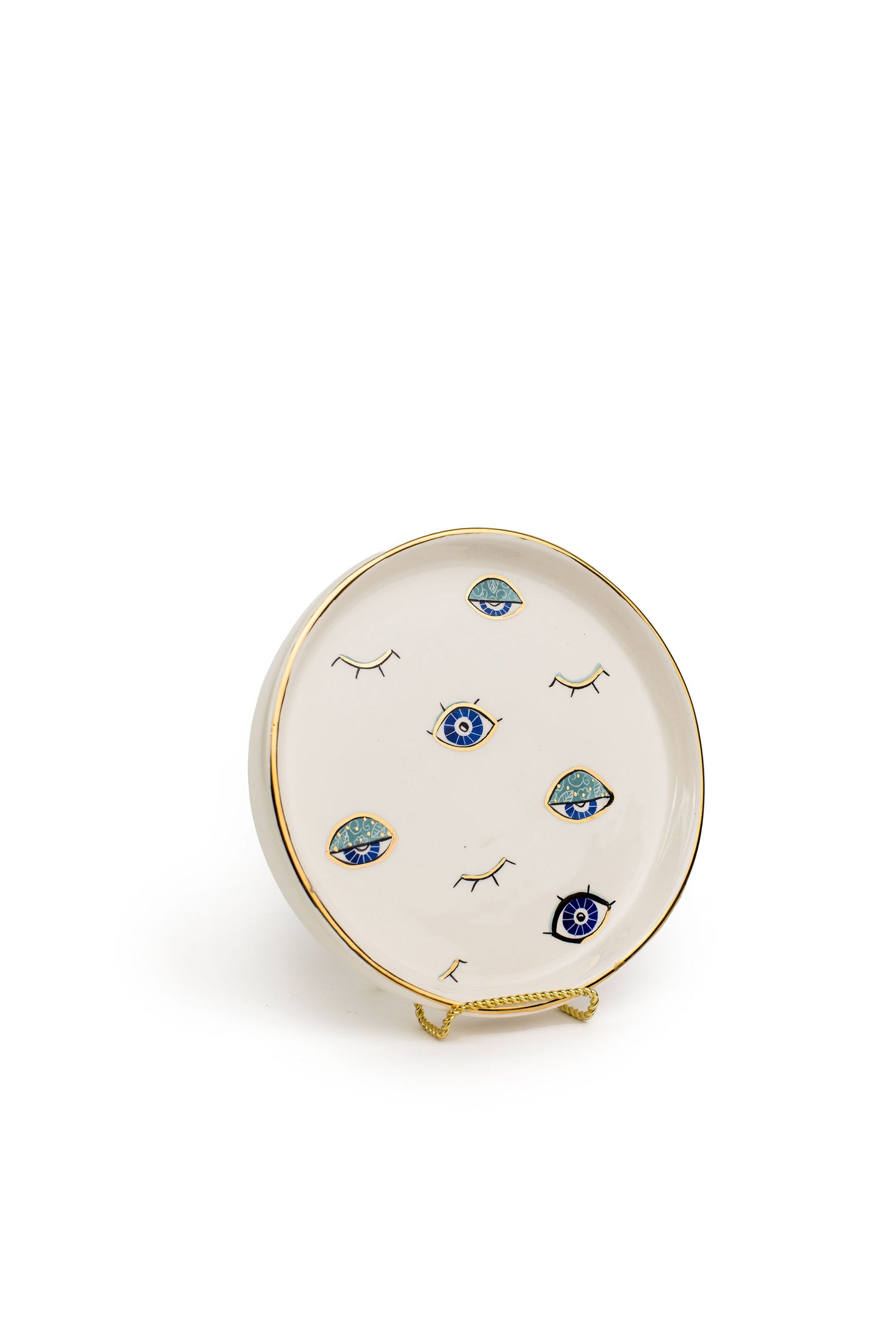 Blue Eye Round Trays with Gold Edge