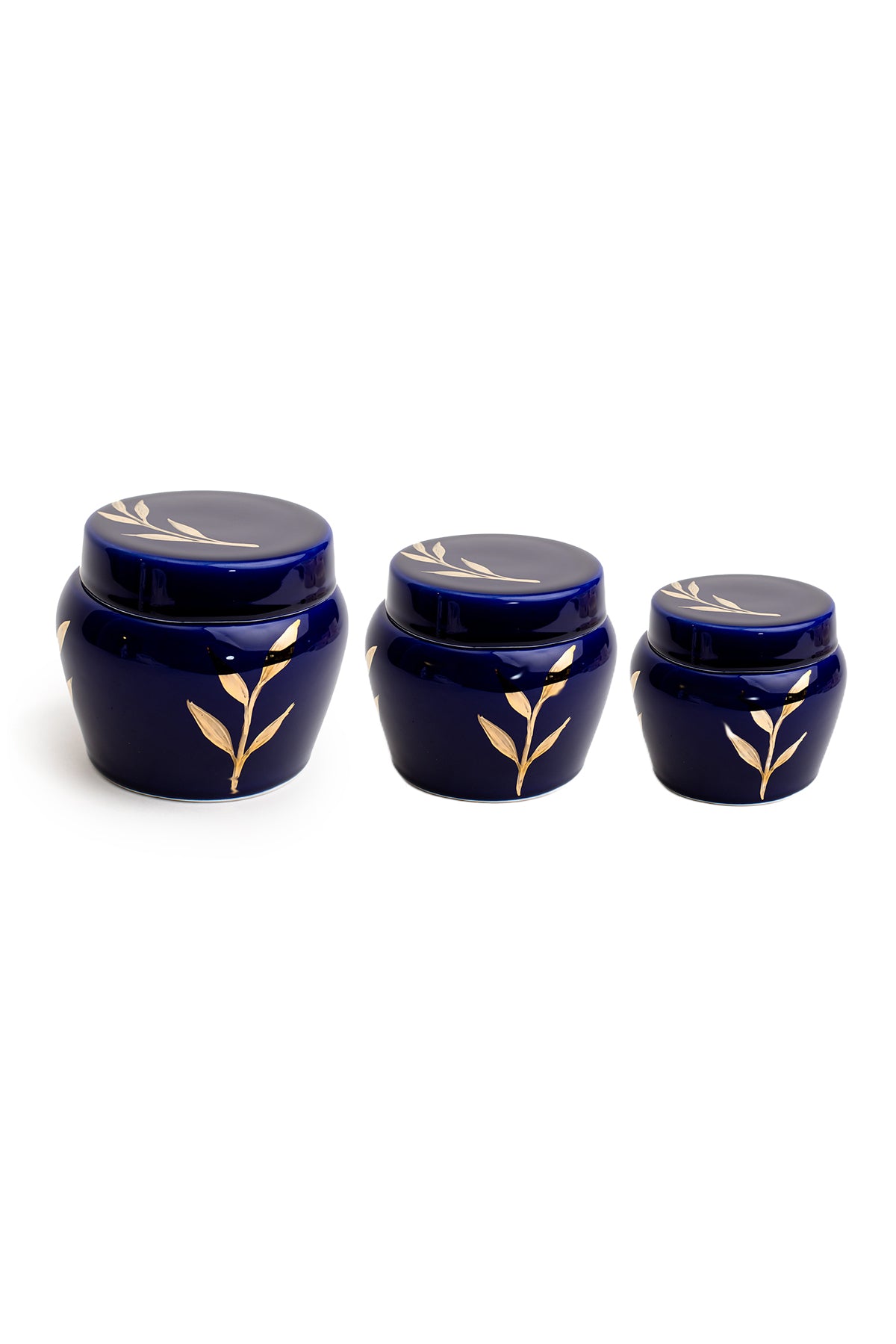 Navy Ceramic Flat Lid Canister with Gold Leaf