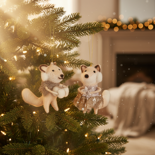 Elegant Woodland Fox Ornaments (Set of 2)