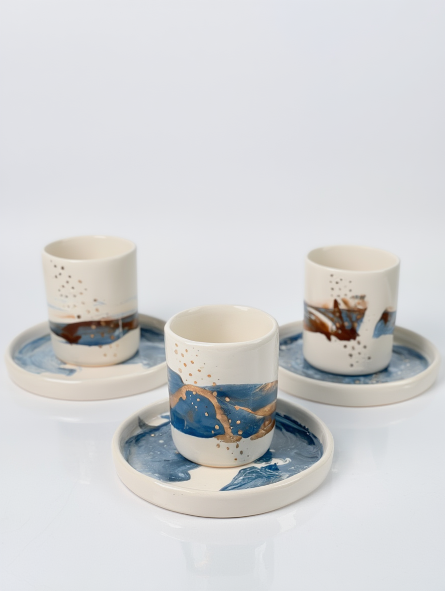 Pinched Shoreline Mug & Tray Set
