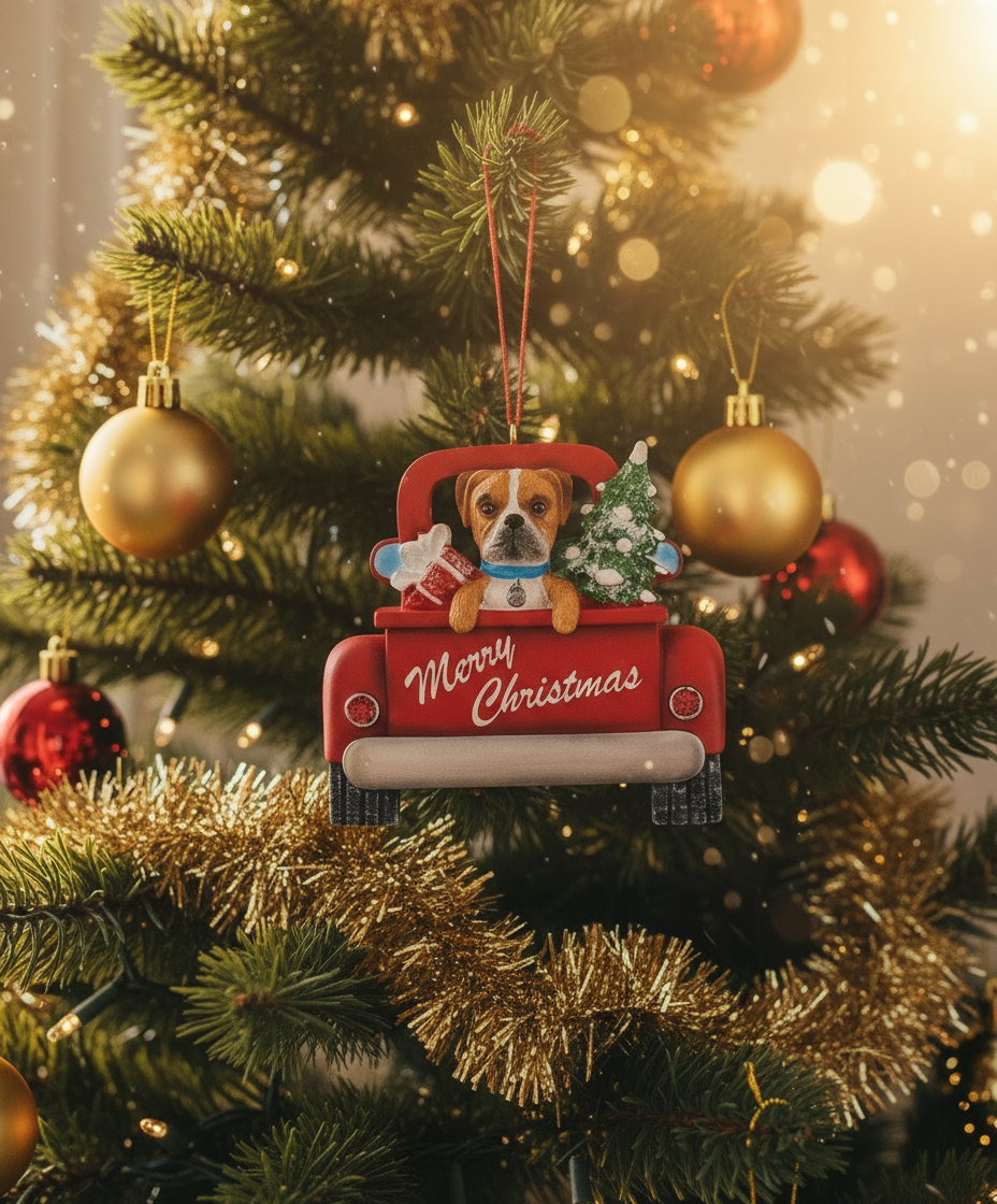 Boxer In The Back Of Truck Christmas Ornament