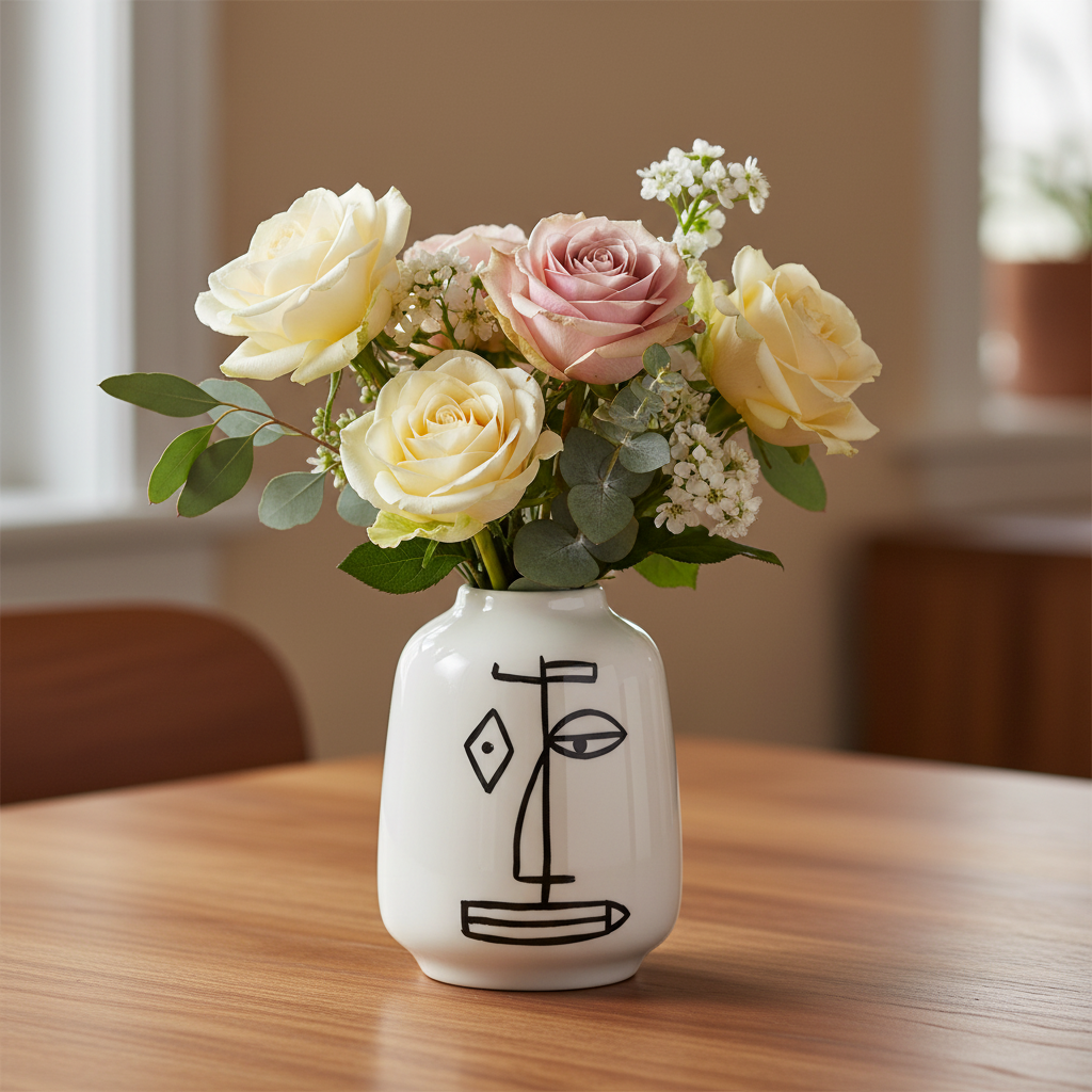 Ceramic Face Vase With Modern Abstract Design