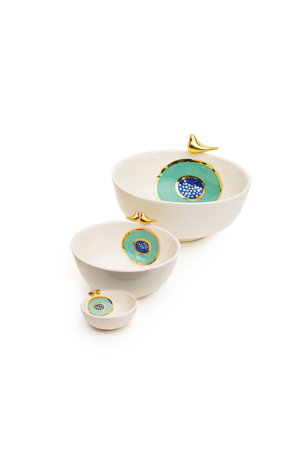 Evil Eye Ceramic Bowl with Gold Bird