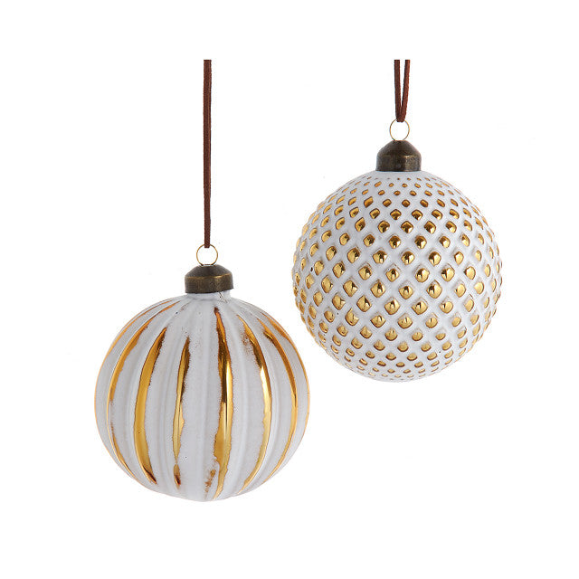 White Wash Glass Ball Ornaments With Gold Pattern