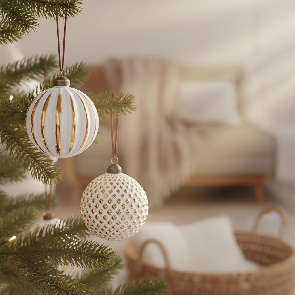 White Wash Glass Ball Ornaments With Gold Pattern