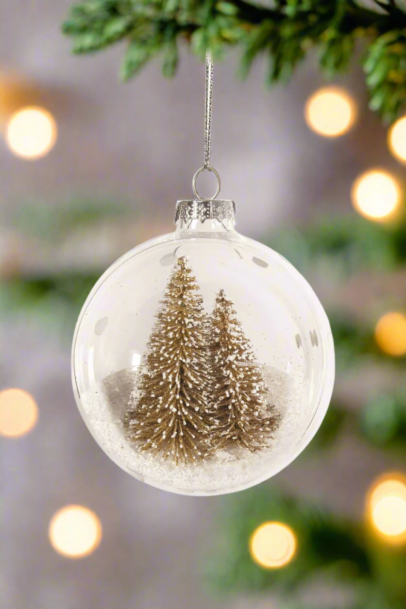 Glass Ball Ornament with Gold Christmas Trees