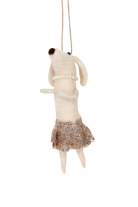 Mrs. Pearls Wool Dog Christmas Ornament