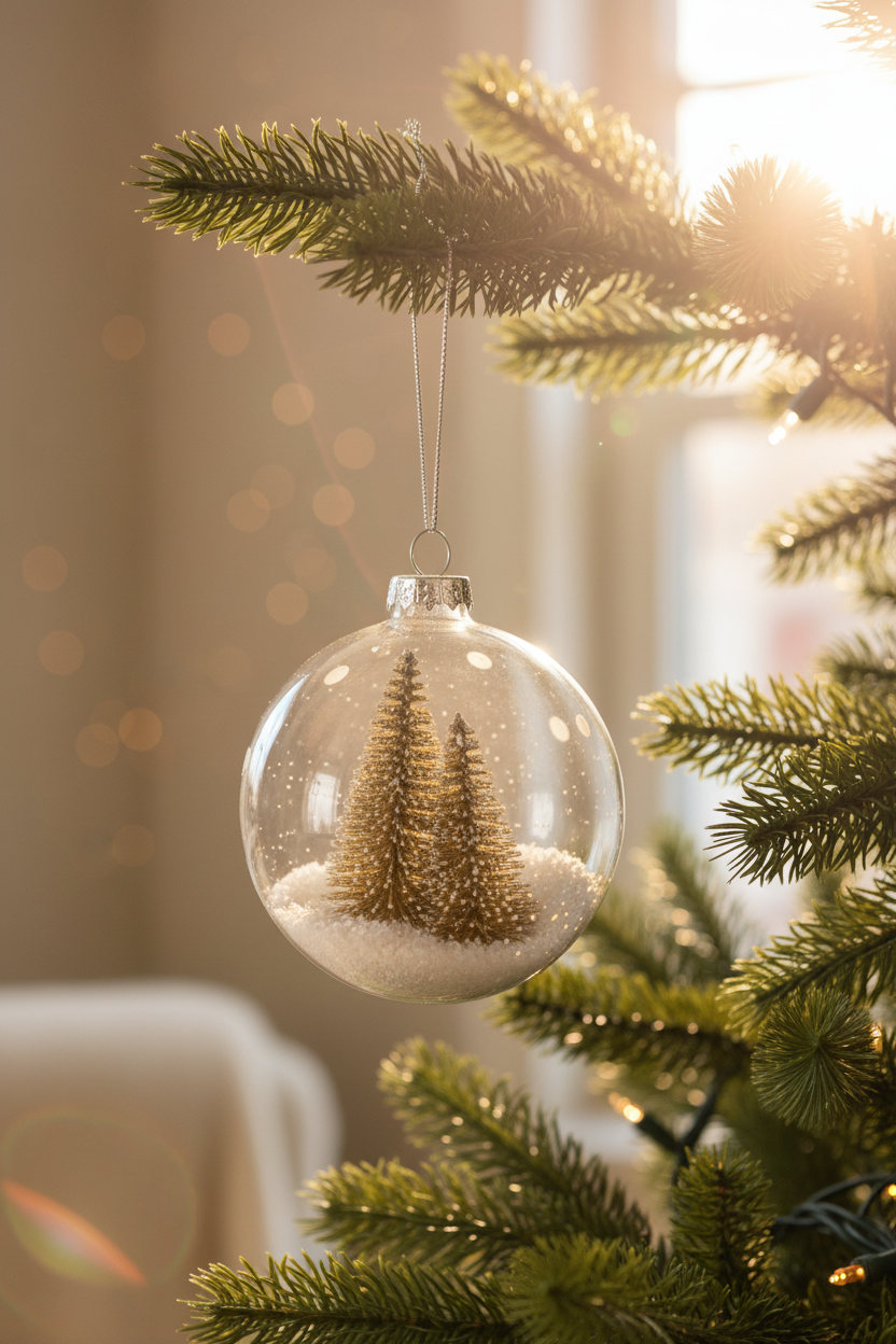 Glass Ball Ornament with Gold Christmas Trees