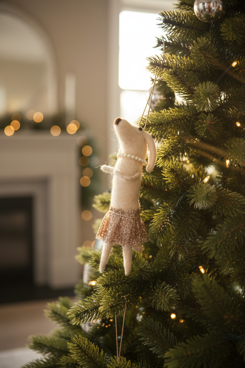 Mrs.Pearls Wool Dog Christmas Ornament