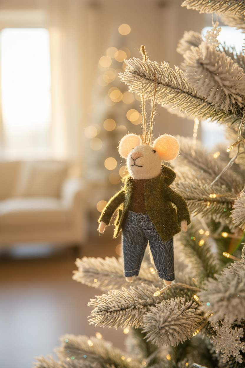 green jacket mouse ornament felt