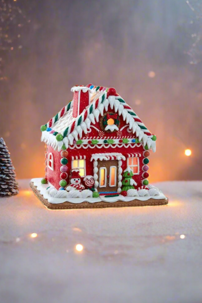 LED Gingerbread House with Snowman