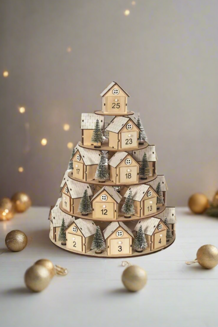 Wooden Stacked Houses Advent Calendar