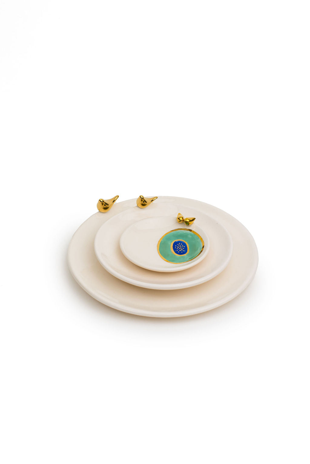 Evil Eye Ceramic Plate with Gold Bird