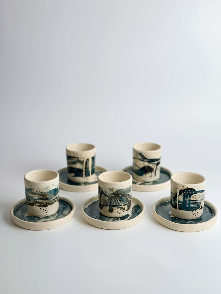 Pinched Shoreline Mug & Tray Set