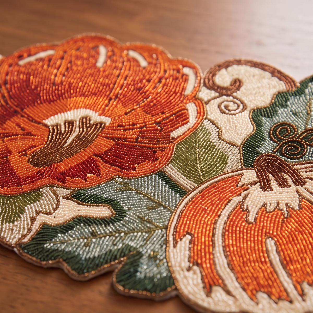 Beaded Pumpkin Table Runner | Thanksgiving Fall Table Decor, Autumn Centerpiece