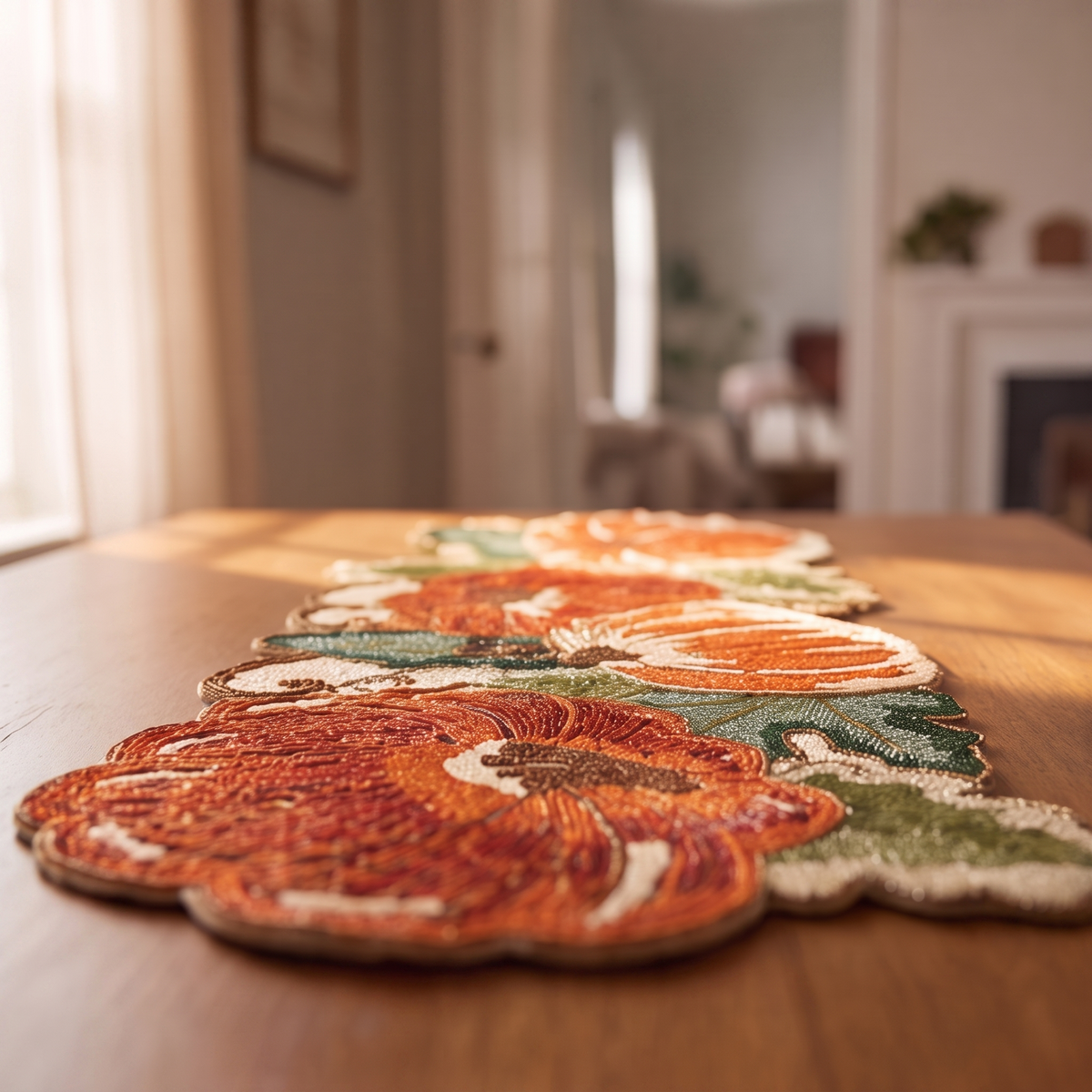 Beaded Pumpkin Table Runner | Thanksgiving Fall Table Decor, Autumn Centerpiece
