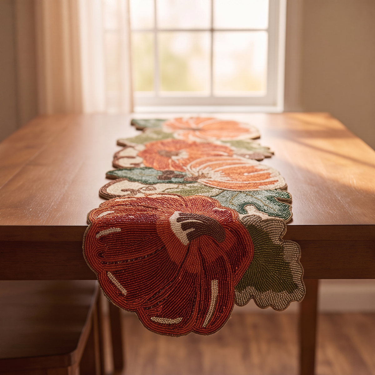 Beaded Pumpkin Table Runner | Thanksgiving Fall Table Decor, Autumn Centerpiece