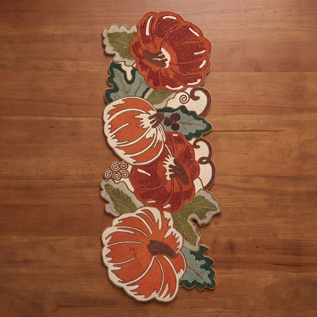 Beaded Pumpkin Table Runner | Thanksgiving Fall Table Decor, Autumn Centerpiece