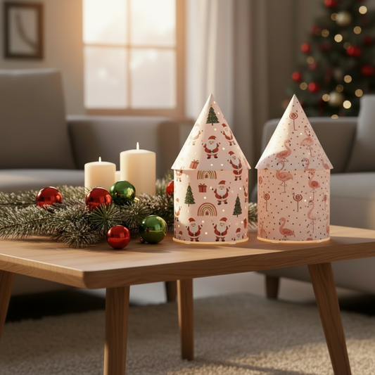 Set of 2 Battery-Operated LED Paper Christmas Lanterns – Assorted Designs