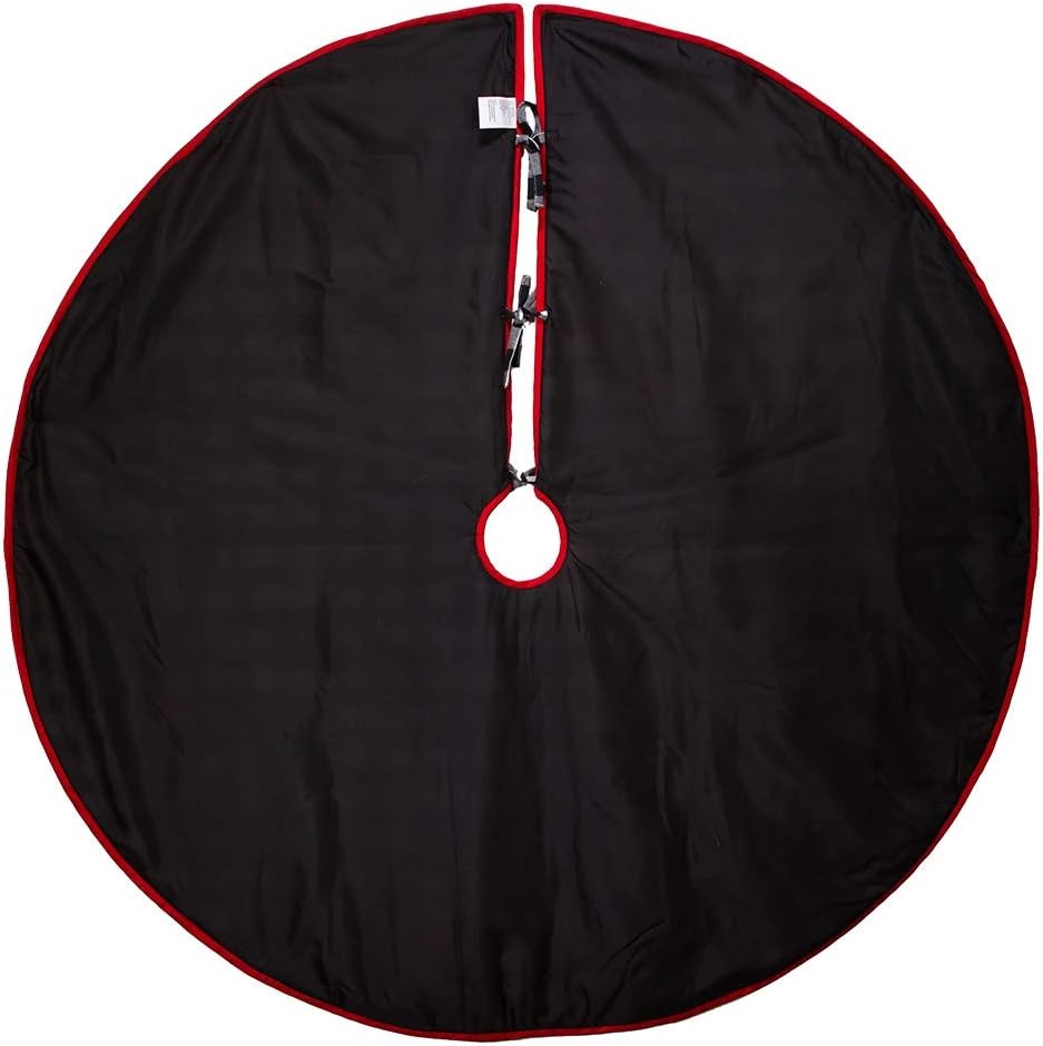 Buffalo Check Christmas Tree Skirt with Holly and Red Trim