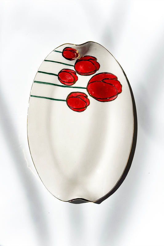 Red Tulip Oval tray