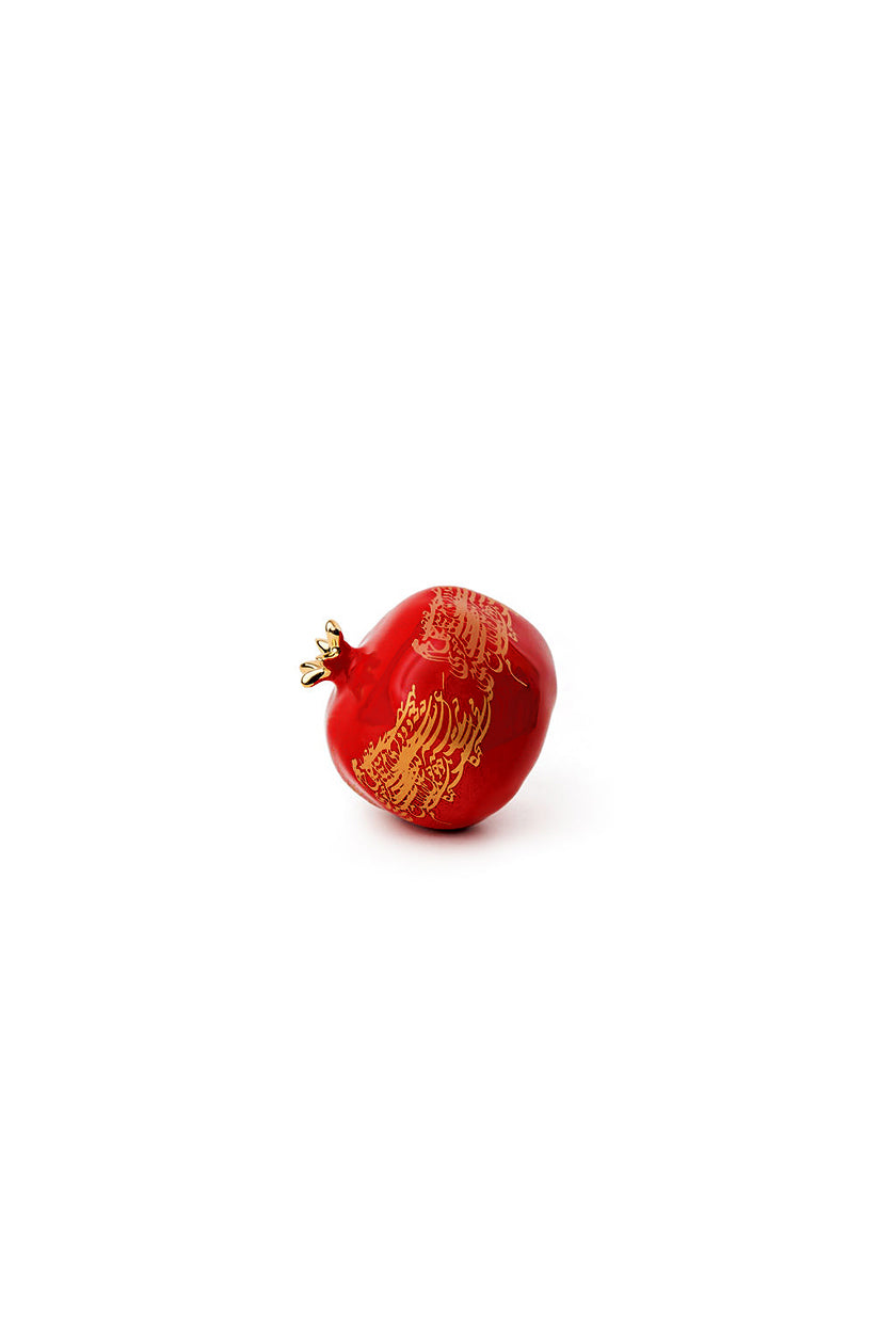 Matt Red Ceramic Pomegranate With Gold Calligraphy