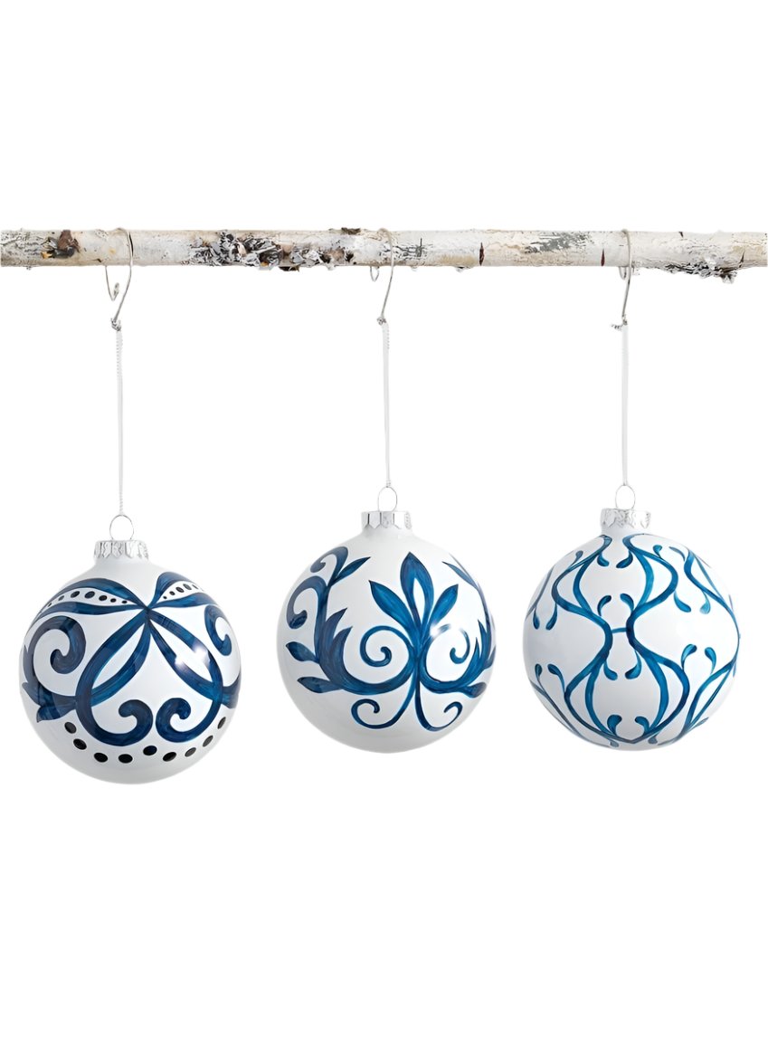 Scroll Ball Ornament Blue and White