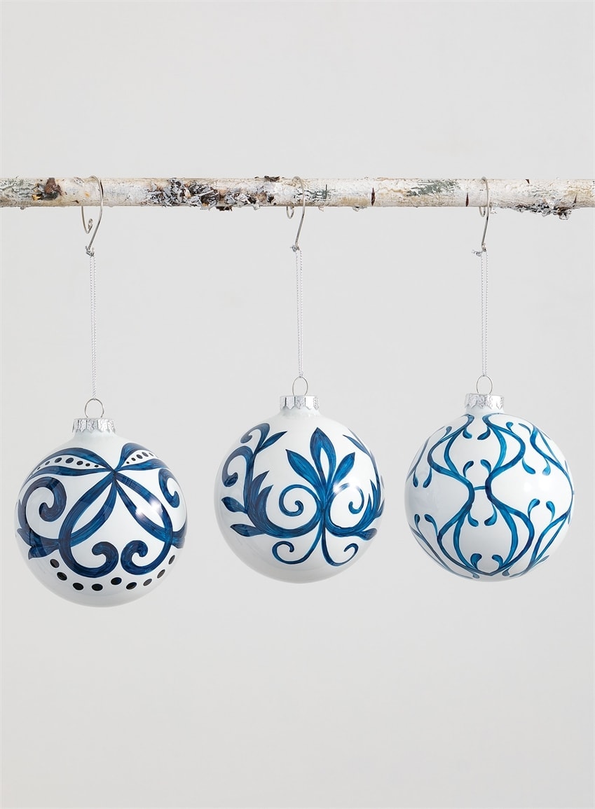 Scroll Ball Ornament Blue and White