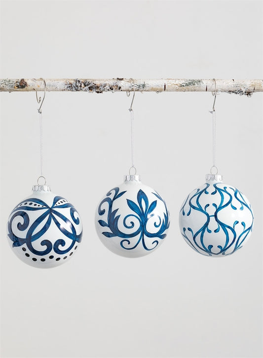 Scroll Ball Ornament Blue and White