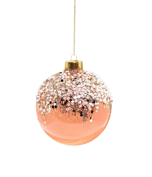 Pink And Beige Glitter Ornament Ball