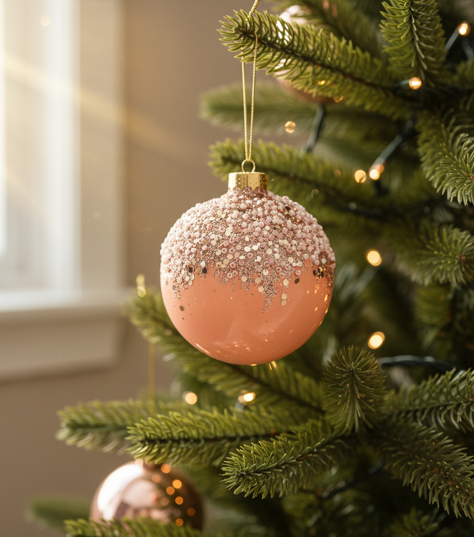 Pink And Beige Glitter Ornament Ball
